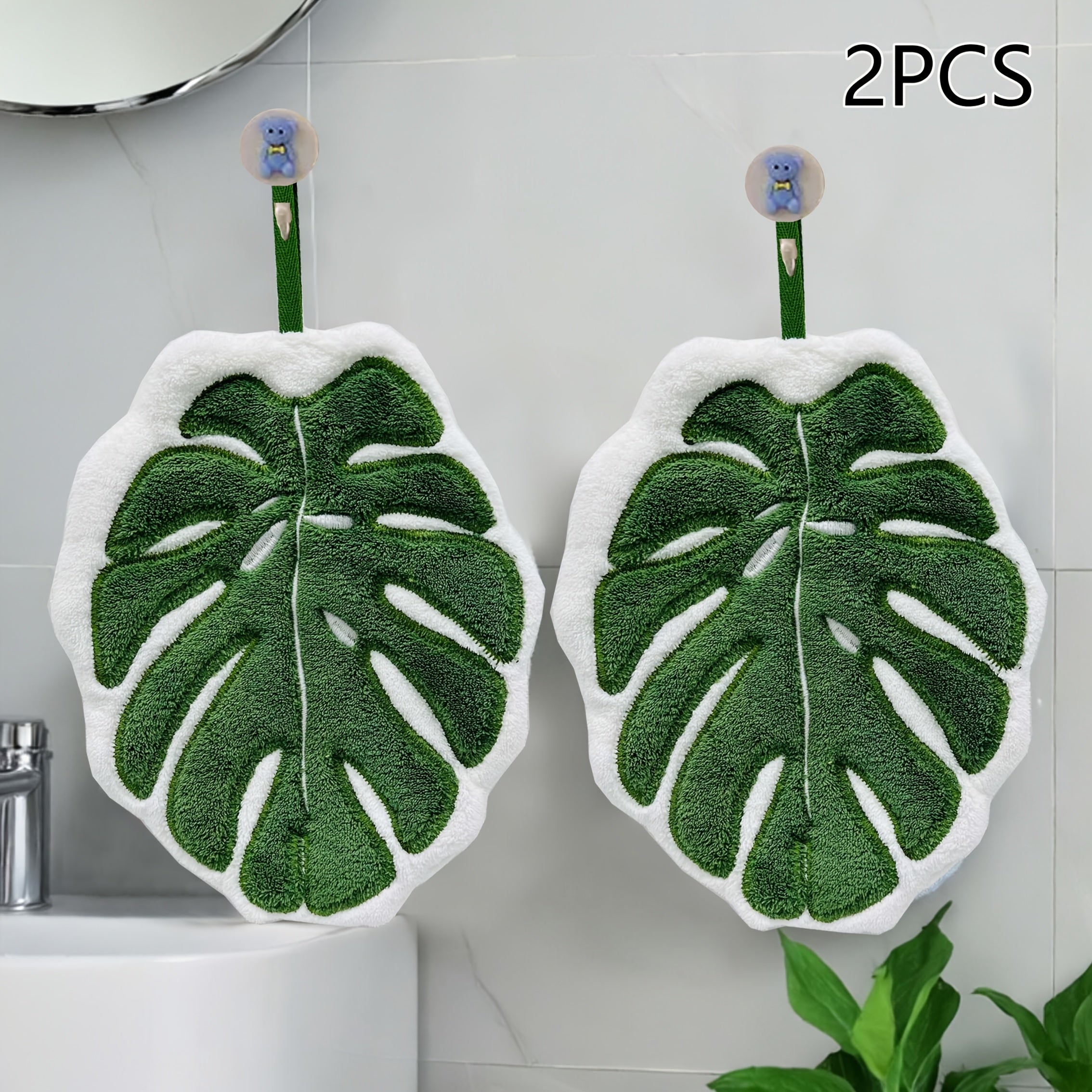 2-Pack Creative Leaf Bathroom Hand Towels - Hangable Design, Absorbent Material, Suitable for Bathroom, Dining Room, And Kitchen