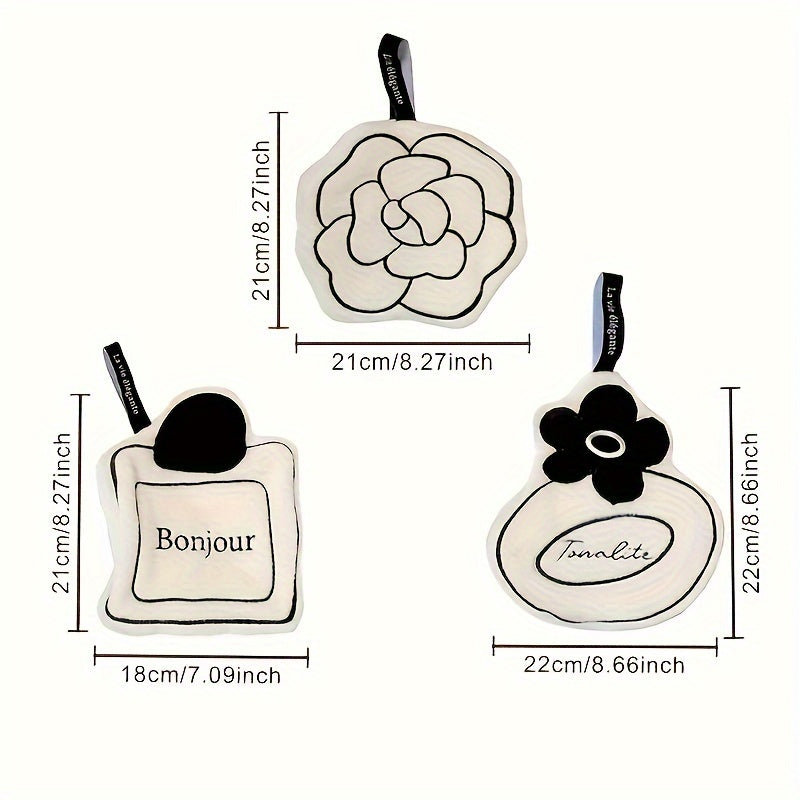 3-Pack French-Style High-Value Camellia Hanging Super Absorbent Thickened Cute Creative Kitchen Fingertip Towels, No Shedding