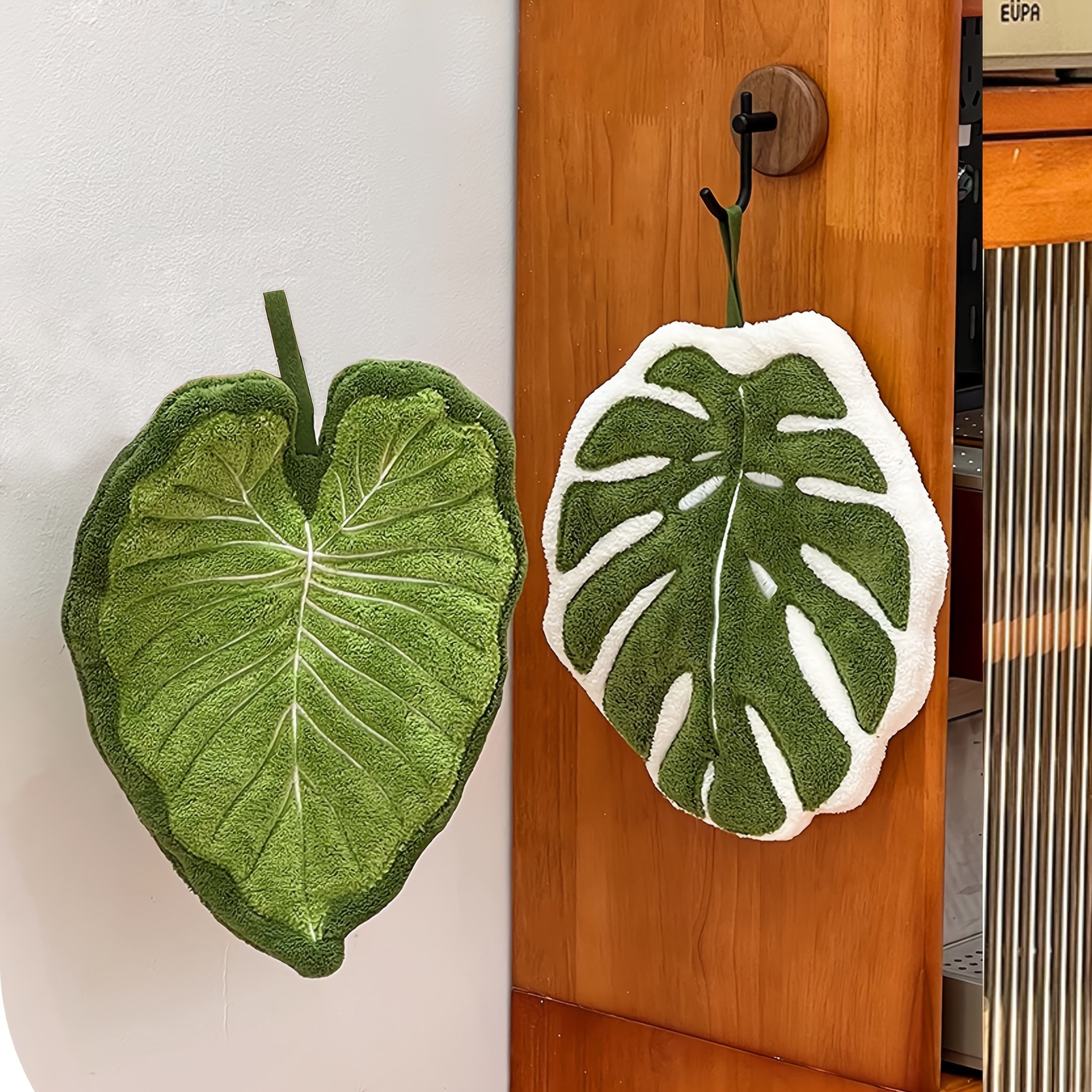 2-Pack Creative Leaf Bathroom Hand Towels - Hangable Design, Absorbent Material, Suitable for Bathroom, Dining Room, And Kitchen