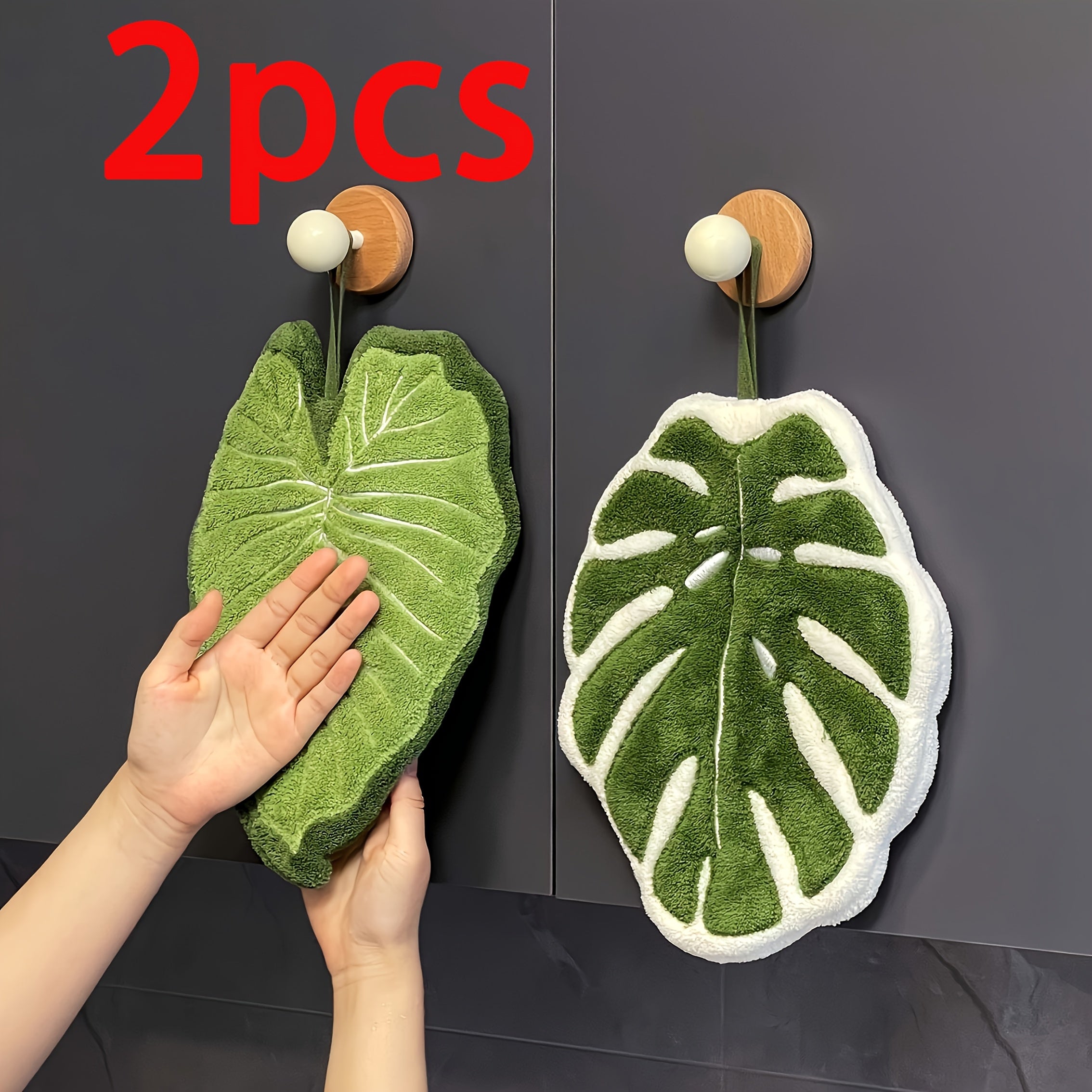 2pcs Leaf-Shaped Finger Towels with Hanging Loop - Absorbent Microfiber Bath & Kitchen Towels Suitable for Bathroom, Contemporary Leaf Hand Towels, Easter Gifts for & Mothers
