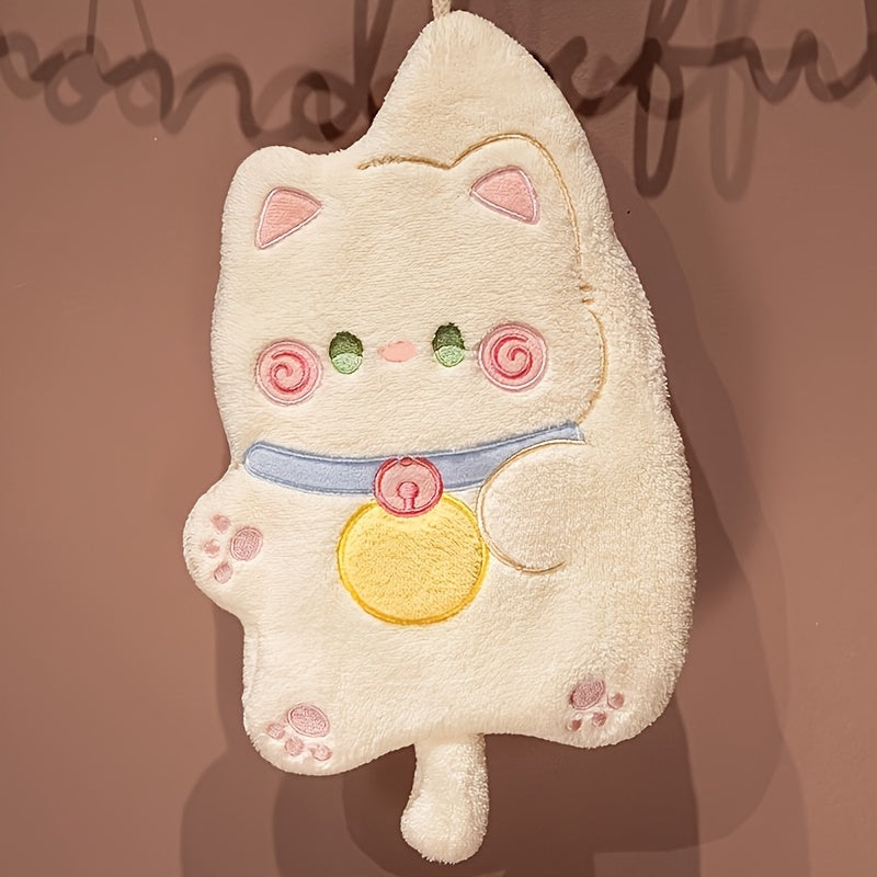 1/3 Cute Cat Coral Fleece Towels - Quick-Drying, Super Absorbent, Soft, Easy to Hang Design for Kitchen And Bathroom, Wash Cloths