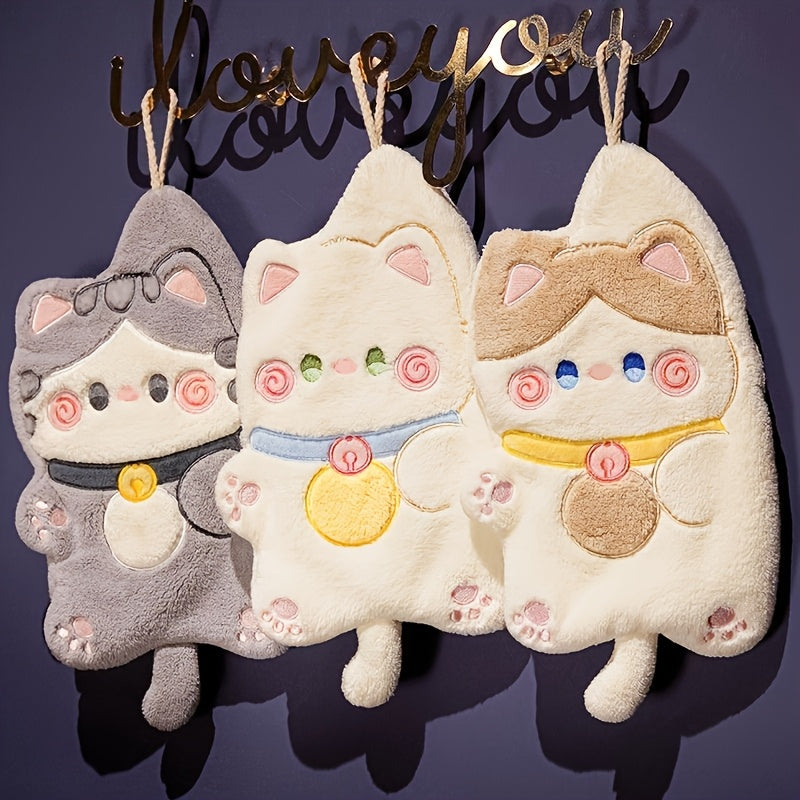 1/3 Cute Cat Coral Fleece Towels - Quick-Drying, Super Absorbent, Soft, Easy to Hang Design for Kitchen And Bathroom, Wash Cloths