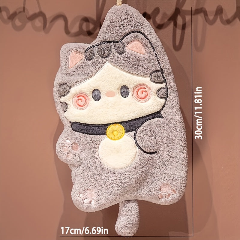 1/3 Cute Cat Coral Fleece Towels - Quick-Drying, Super Absorbent, Soft, Easy to Hang Design for Kitchen And Bathroom, Wash Cloths