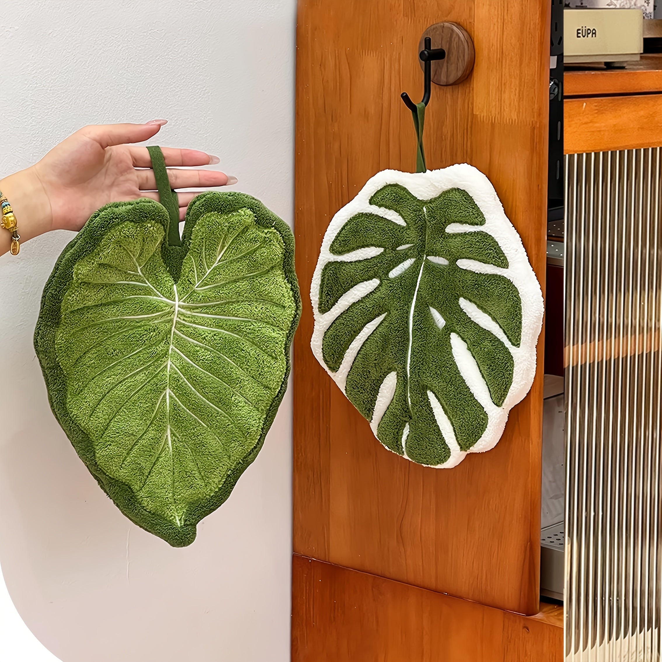 2pcs Leaf-Shaped Finger Towels with Hanging Loop - Absorbent Microfiber Bath & Kitchen Towels Suitable for Bathroom, Contemporary Leaf Hand Towels, Easter Gifts for & Mothers