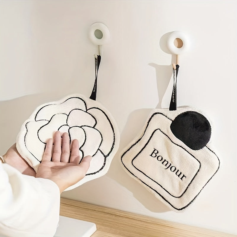 3-Pack French-Style High-Value Camellia Hanging Super Absorbent Thickened Cute Creative Kitchen Fingertip Towels, No Shedding