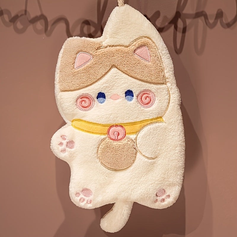 1/3 Cute Cat Coral Fleece Towels - Quick-Drying, Super Absorbent, Soft, Easy to Hang Design for Kitchen And Bathroom, Wash Cloths